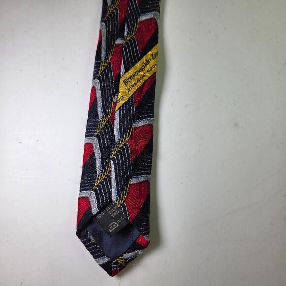 Ermenegildo Zegna Silk Tie Geometric Red Navy Gold Made in Italy 58" - Picture 7 of 10